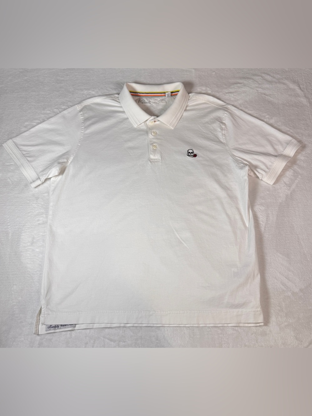 Robert Graham Men’s XL Polo Shirt Skull Rose Logo White Classic Fit Cotton